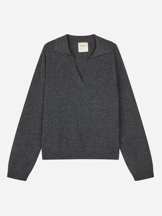 Women's Oversized Collar V-Neck - Dark Grey