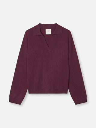 Women's Oversized Collar V-Neck - Bordeaux