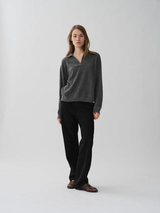 Women's Oversized Collar V-Neck - Heather Grey