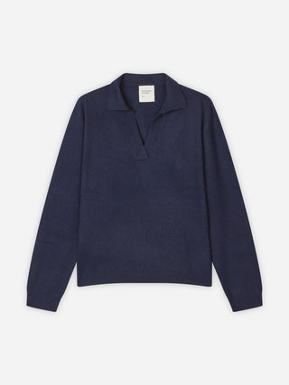 Women's Oversized Collar V-Neck - Navy Blue