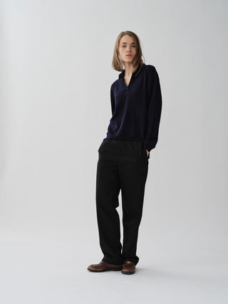 Women's Oversized Collar V-Neck - Navy Blue
