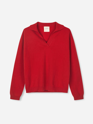 Women's Oversized Collar V-Neck - Red