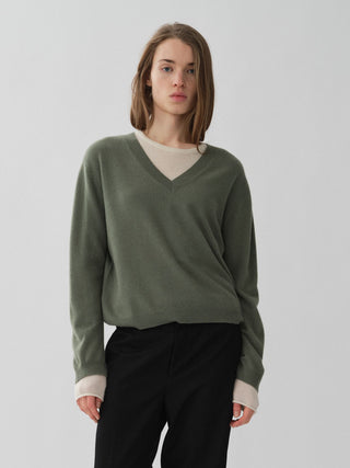 Women's Oversized V-Neck - Khaki
