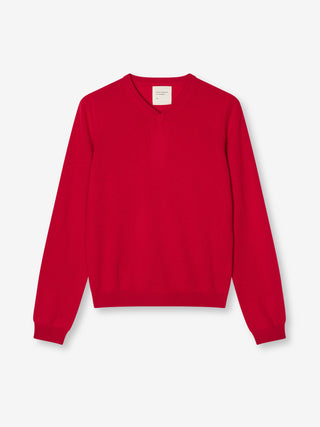 Women’s Fitted 90s V-Neck in Red, knitted in 12-gauge cashmere with a clean neckline and contoured silhouette