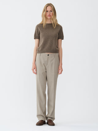 Womens Blouse in Truffle,  crafted from brushed 12-gauge cashmere with a clean neckline and contoured silhouette