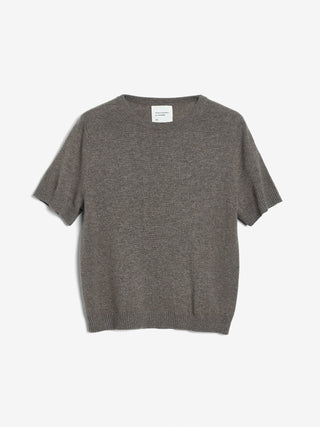 Womens Blouse in Truffle,  crafted from brushed 12-gauge cashmere with a clean neckline and contoured silhouette