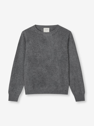 Women’s Brushed Crewneck Sweater in Heather Grey, crafted from brushed 12-gauge cashmere with a regular fit and classic neckline