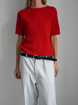 Women's Cableknit Blouse - Red