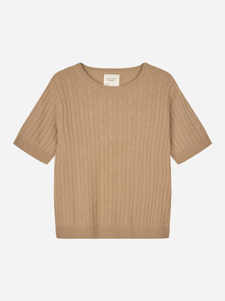 Women's Cableknit Blouse - Dark Camel