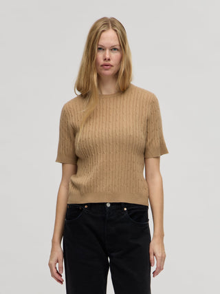 Women's Cableknit Blouse - Dark Camel