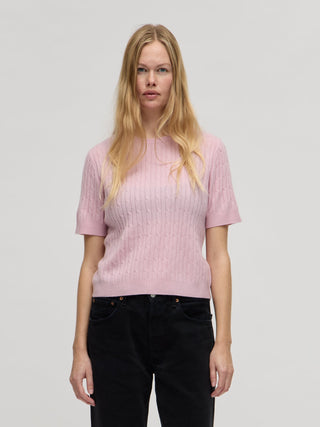 Women's Cableknit Blouse - Light Pink