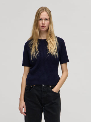 Women's Cableknit Blouse - Navy Blue