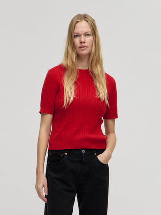 Women's Cableknit Blouse - Red