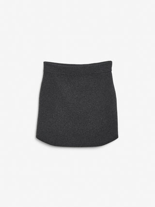 Dark grey women's mini skirt crafted from 100% Grade A Inner Mongolian cashmere in a fine 12-gauge knit, designed for a flattering fit and lasting shape