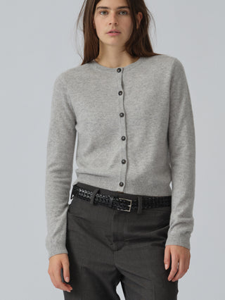 Women's O-Cardigan in Ash Grey, knitted in 10-gauge cashmere with a relaxed unisex silhouettes
