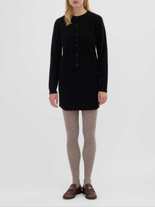 Black women's o-cardigan in 12-gauge 100% Grade A Inner Mongolian cashmere, featuring a fitted silhouette and neat round neckline