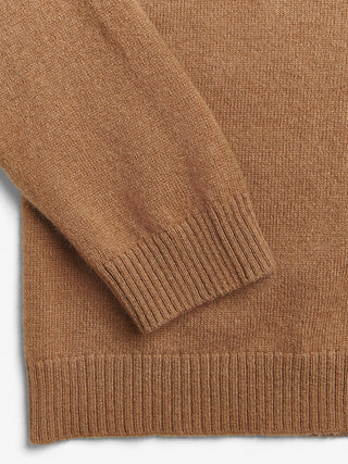 Caramel women's o-cardigan in 100% Grade A Inner Mongolian cashmere, 12-gauge knit, with a fitted silhouette and neat round neckline