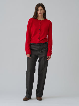 Women’s O-Cardigan in Red – 100% Grade A Inner Mongolian cashmere, 12-gauge knit, fitted silhouette with round neckline