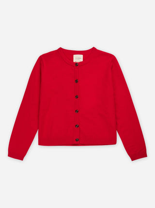 Women’s O-Cardigan in Red – 100% Grade A Inner Mongolian cashmere, 12-gauge knit, fitted silhouette with round neckline