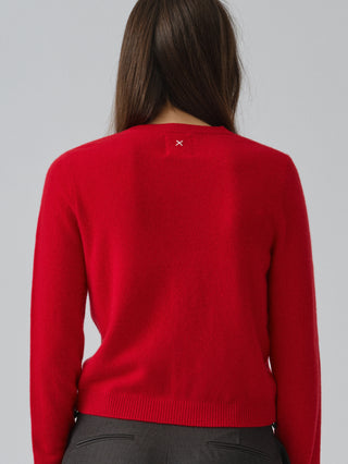 Women’s O-Cardigan in Red – 100% Grade A Inner Mongolian cashmere, 12-gauge knit, fitted silhouette with round neckline