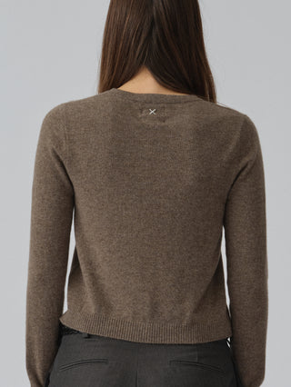 Women’s O-Cardigan in Truffle – 100% Grade A Inner Mongolian cashmere, 12-gauge knit, fitted silhouette with round neckline