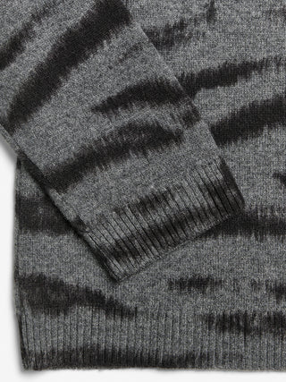 Zebra grey women's o-cardigan in 100% Grade A Inner Mongolian cashmere, 12-gauge knit, featuring zebra print, fitted silhouette, and round neckline