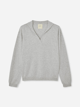 Women’s Oversized Collar V-Neck in Ash Grey – 100% Grade A Inner Mongolian cashmere, 10-gauge knit, relaxed boxy fit with open collar