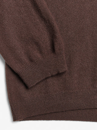 Dark brown women's oversized collar v-neck sweater in 100% Grade A Inner Mongolian cashmere, 10-gauge knit, featuring a relaxed boxy fit and open collar