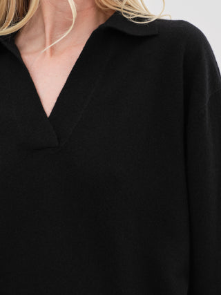 Women's Oversized Collar V-Neck - Black