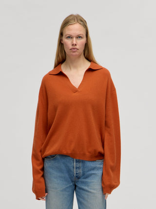 Women's Oversized Collar V-Neck - Dark Orange