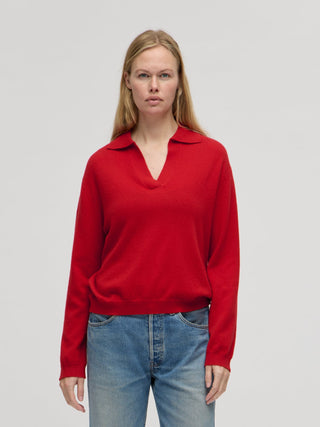 Women's Oversized Collar V-Neck - Red