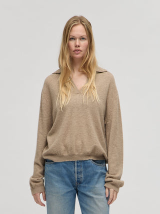 Women's Oversized Collar V-Neck - Toast