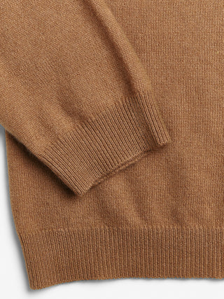 Caramel women's oversized roundneck sweater in 100% Grade A Inner Mongolian cashmere, 10-gauge knit, with a relaxed boxy silhouette and flattering neckline