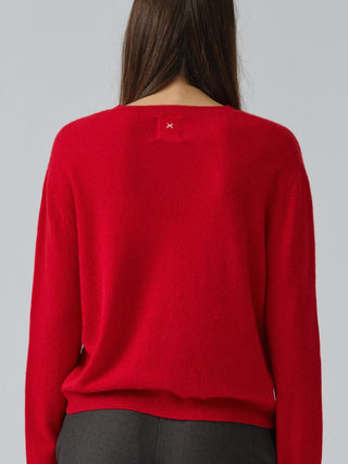 Women’s Oversized Roundneck sweater in Red – 100% Grade A Inner Mongolian cashmere, 10-gauge knit, relaxed boxy fit with flattering round neckline