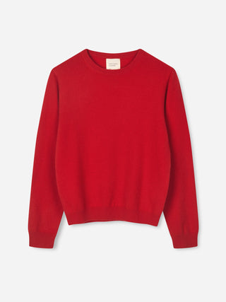 Women’s Oversized Roundneck sweater in Red – 100% Grade A Inner Mongolian cashmere, 10-gauge knit, relaxed boxy fit with flattering round neckline