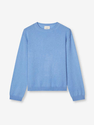 Women’s Oversized Roundneck Sweater in Soft Blue, knitted in 10-gauge cashmere with a relaxed boxy silhouette