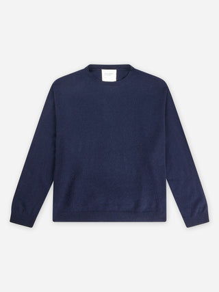 Women’s Oversized Roundneck sweater in Navy Blue – 100% Grade A Inner Mongolian cashmere, 10-gauge knit, relaxed boxy fit with flattering round neckline