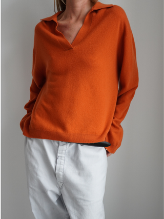 Women's Oversized Collar V-Neck - Dark Orange