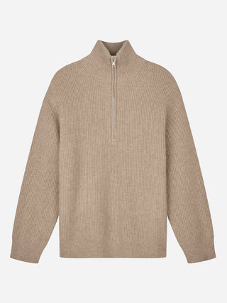 Premium Rib Zip Turtleneck - Toast
