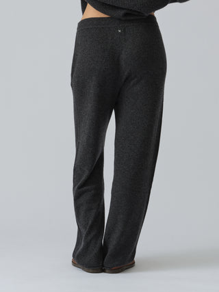 Dark grey women's straight sweatpants in 100% Grade A Inner Mongolian cashmere, 12-gauge knit, featuring a relaxed fit and loose waistband for comfort
