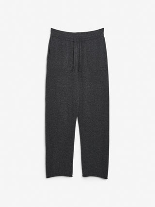 Dark grey women's straight sweatpants in 100% Grade A Inner Mongolian cashmere, 12-gauge knit, featuring a relaxed fit and loose waistband for comfort