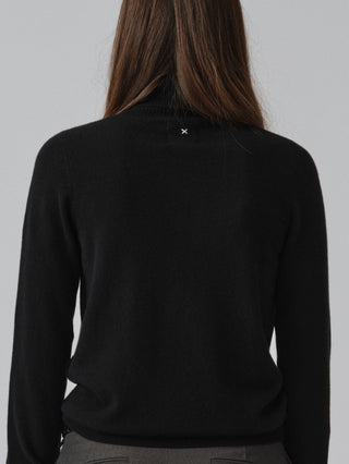Women’s Turtleneck sweater in Black – 100% Grade A Inner Mongolian cashmere, 12-gauge knit, slim-fit silhouette with snug turtleneck