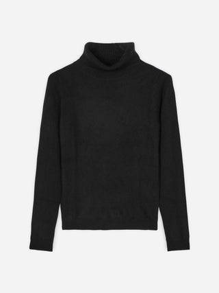 Women’s Turtleneck sweater in Black – 100% Grade A Inner Mongolian cashmere, 12-gauge knit, slim-fit silhouette with snug turtleneck