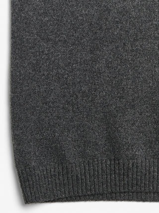 Dark grey women's turtleneck blouse in 100% Grade A Inner Mongolian cashmere, 12-gauge knit, featuring a ribbed turtle neckline, three-quarter sleeves, and a cropped fit