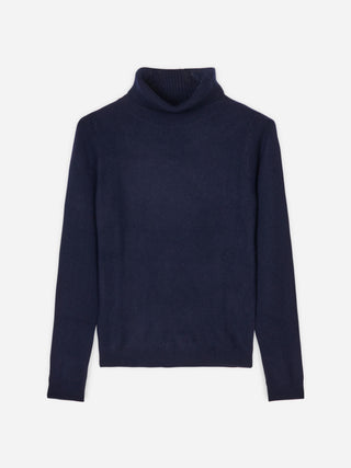 Women’s Turtleneck sweater in Navy Blue – 100% Grade A Inner Mongolian cashmere, 12-gauge knit, slim-fit silhouette with snug turtleneck