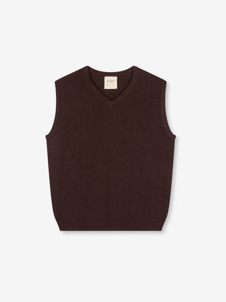 Women's Vest in Dark Brown in 100% Grade A cashmere, featuring a V-neckline