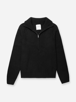 Premium Rib Zip Turtleneck - Black